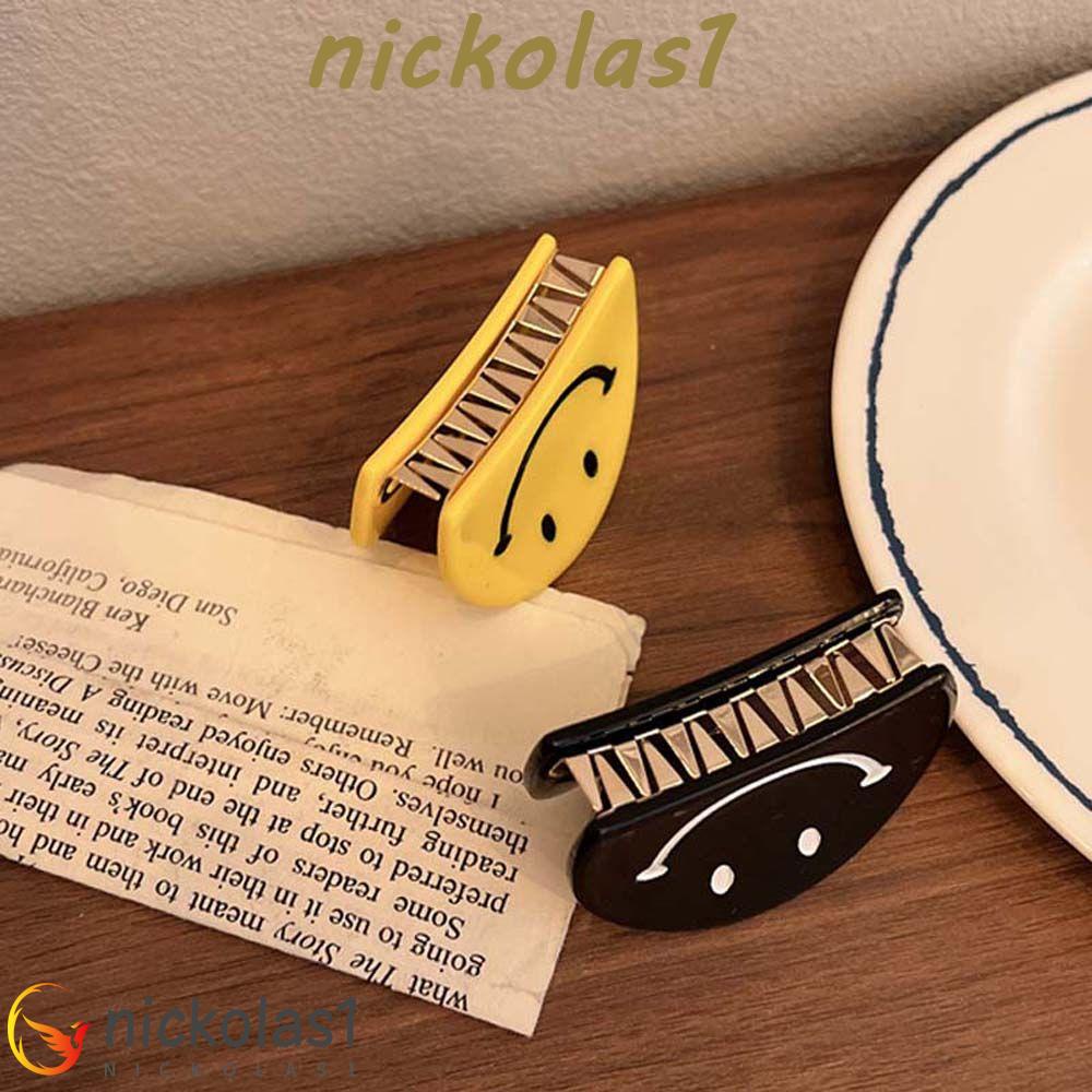 NICKOLAS1 Jepit Rambut Smiley Lucu Indah Fashion Hitam Smiley Kuning Claw Clip Acrylic Barrettes Hiasan Rambut