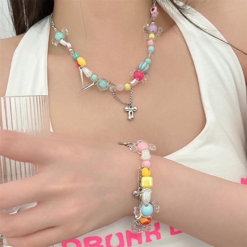 Musim Panas Gaya Baru Kalung Permen Perempuan Segar Manis Desain Merasakan ins Niche Lucu Manik-Manik Warna-Warni Kalung Gelang