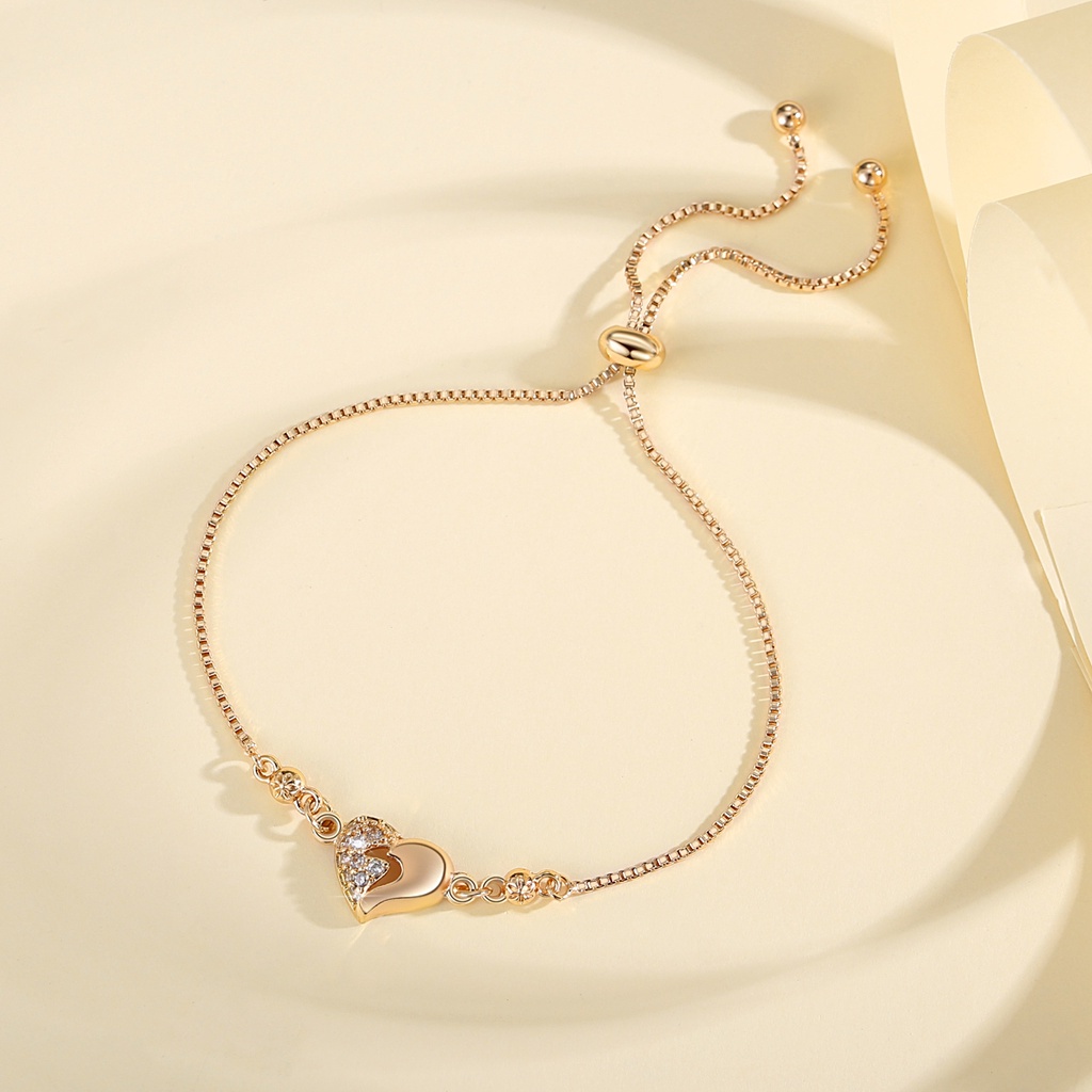 Y489【COD】Quality Gelang Hati Wanita Tali Serut Premium Gelang Anti Karat Gelang Rantai Berlian Lapis Emas 18k