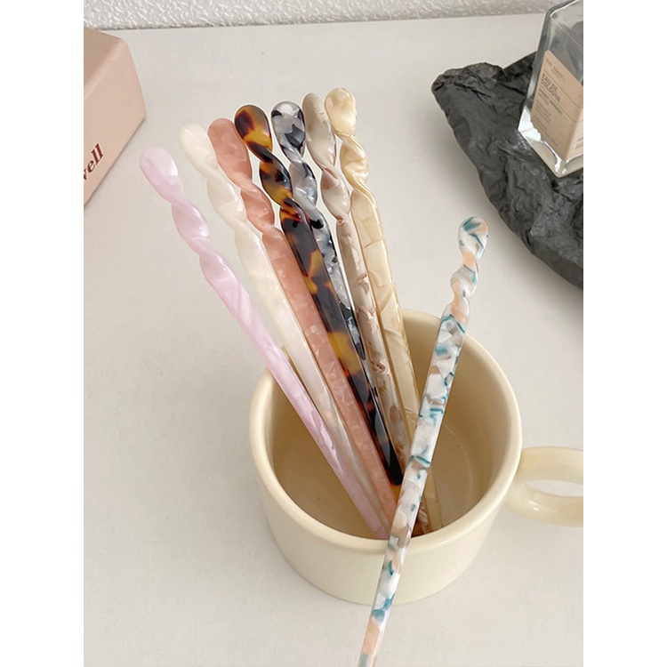 Woman Vintage Hair Stick Gaya Cina Resin Chopstick Marble Leopard Print Jepit Rambut Aksesoris Rambut Untuk Gadis Hiasan Kepala Elegan