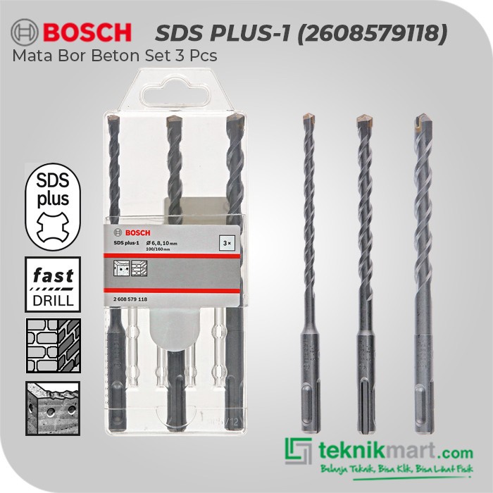 Bosch Hammer Drill Bit / Mata Bor Beton Set 3PCS (6/8/10) SDS Plus-1