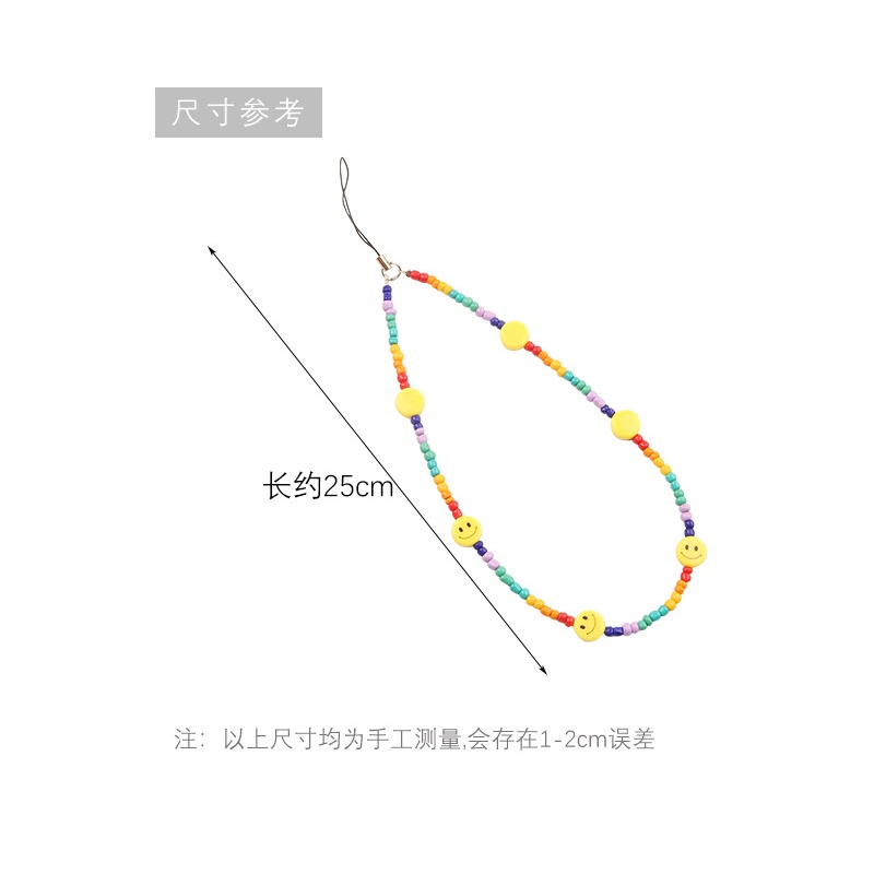 Emoji Wajah Senyum Bulat Datar Warna Solid Manik-Manik Beras Rantai Buatan Tangan Ponsel Case Cover DIY Tali Anti-Hilang Untuk iPhone Untuk Samsung Untuk OPPO Untuk VIVO Untuk Huawei Untuk Redmi Untuk Xiaomi