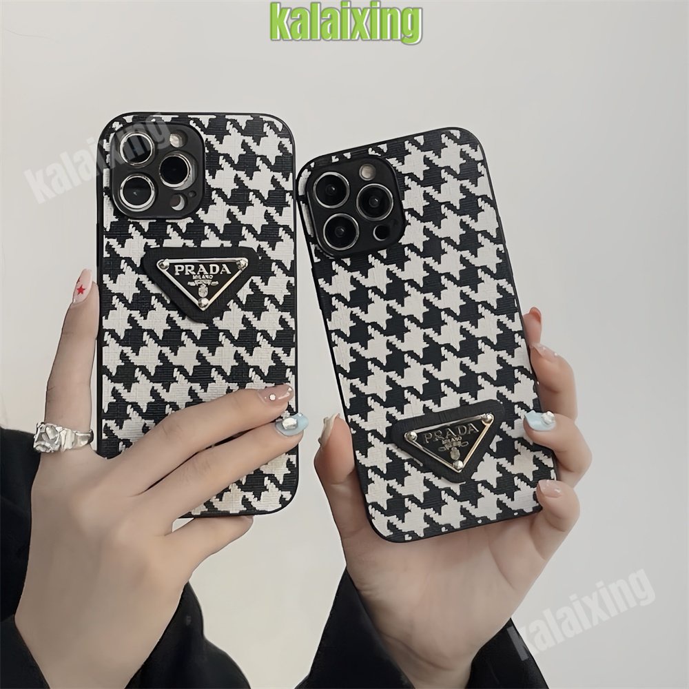 IPHONE Casing Prada 3D Bahan Kulit Untuk Iphone14 13 Pro Max12 11 Pro Max Xs Max XR 7/8 Plus 6 /6s Soft Case Printing Motif Houndstooth