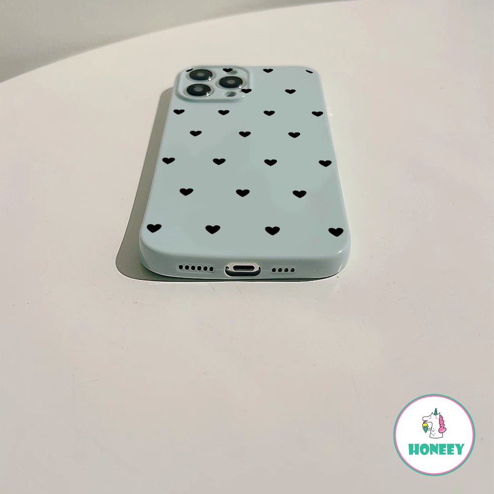 Casing Belakang Ponsel Cinta Hati Biru Susu Hitam Sederhana Kompatibel Untuk iPhone 14 Pro Max13 12 11 Pro Max Silikon Lembut Shockproof Handphone Cover