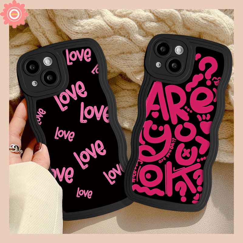 IPHONE Casing Ponsel Huruf Inggris Graffiti Kompatibel Untuk Iphone11 14 13 12 Pro Max 7Plus XR X7 6s 8 6 14 Plus XS Max SE 2020simple Alphabet Love Lembut Bergelombang Pinggiran TPU Cover