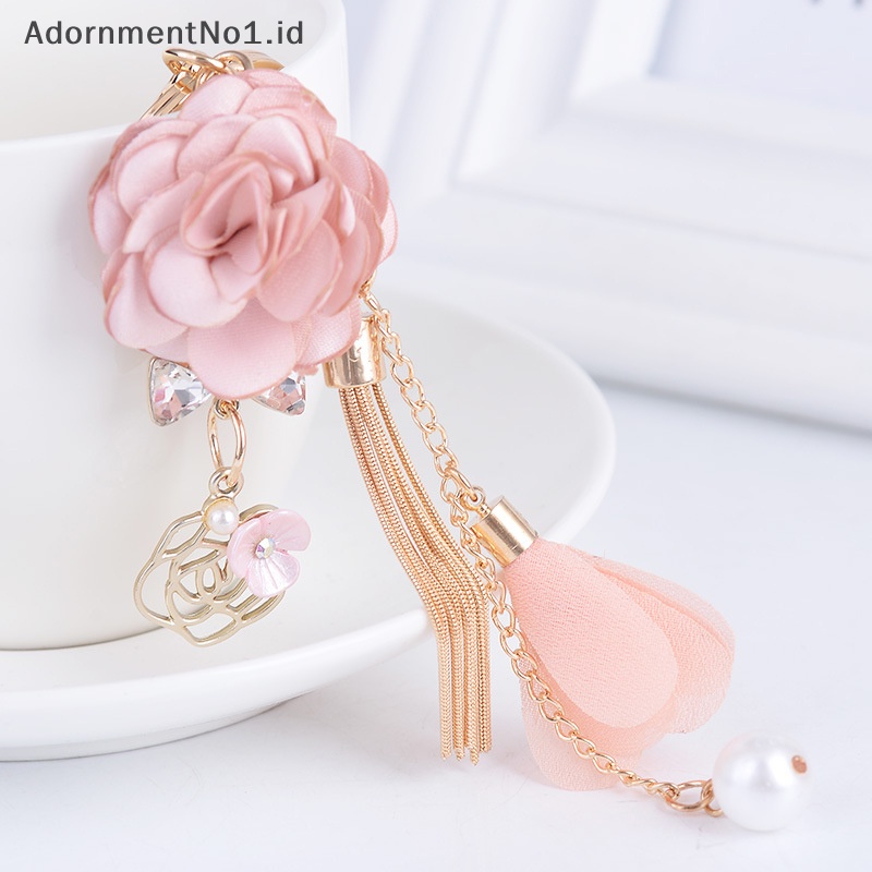 [AdornmentNo1] Bunga kain segar gantungan kunci rumbai gantungan kunci mobil Lady Couple tas Fashion pesona aksesoris bunga Pink gantungan kunci pesta hadiah