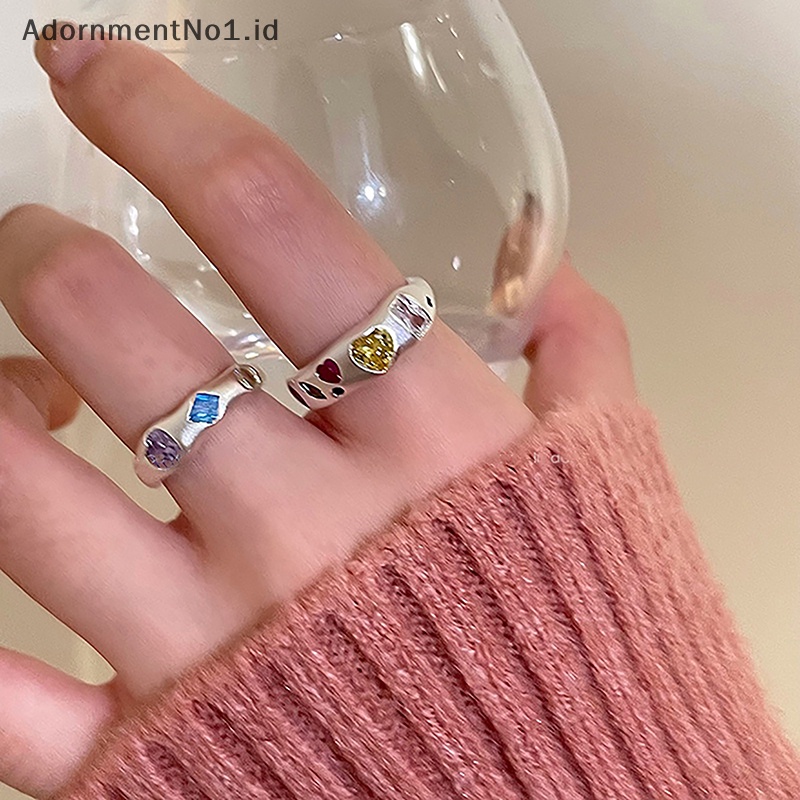 [AdornmentNo1] Cincin zirkon warna warni untuk wanita membuka cincin yang dapat disesuaikan Retro kepribadian jari telunjuk perhiasan Hip Hop gadis aksesoris hadiah