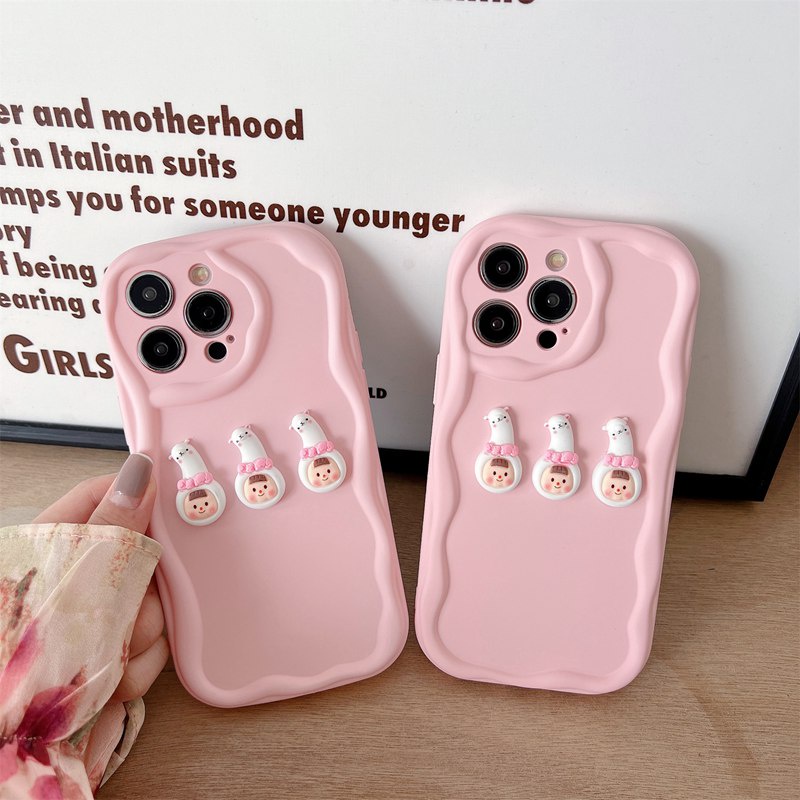 Macaron Pink Wave Alpaca Girl Soft Silicon Case HP iP iPhone 6 6S 7 8 14 + Plus SE 2020 2022 X XS XR 11 12 13 Pro Max Casing