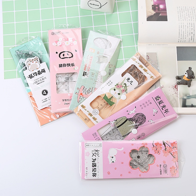 

Penggaris Set (4pcs) Fancy Anak Lengkap Ruler Set Plastik Garisan Karakter Murah