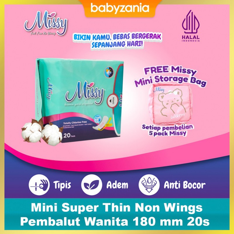 Missy Mini Super Thin Non Wings 180 mm 20s - Beli 5 FREE 1 Storage Bag
