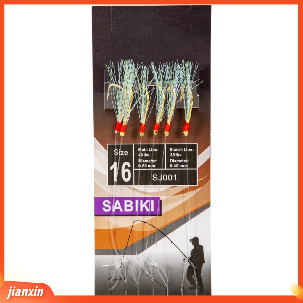 (In Stock) 6PCs/String Memancing Umpan Kait Berduri Tajam Warna Cerah Kokoh Anti-Korosi Penembus Kuat Portabel Cahaya Rumbai Berlapis Emas Kait Peralatan Memancing