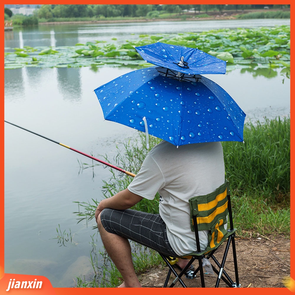 (In Stock) Topi Payung Hujan Matahari Anti UV Outdoor Memancing Travel Lipat Tahan Angin