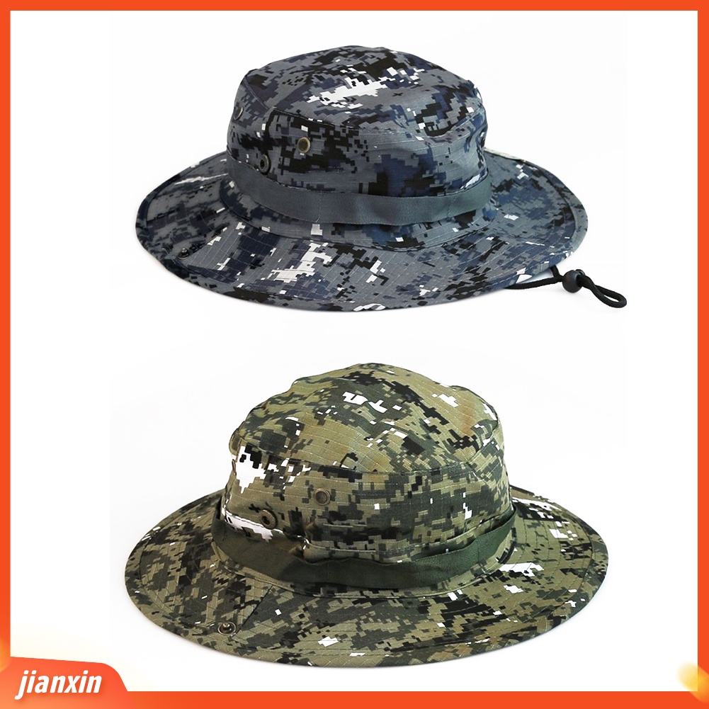 (In Stock) Panas Unisex Pinggiran Lebar Kamuflase Hiking Outdoor Memancing Bucket Boonie Sun Hat