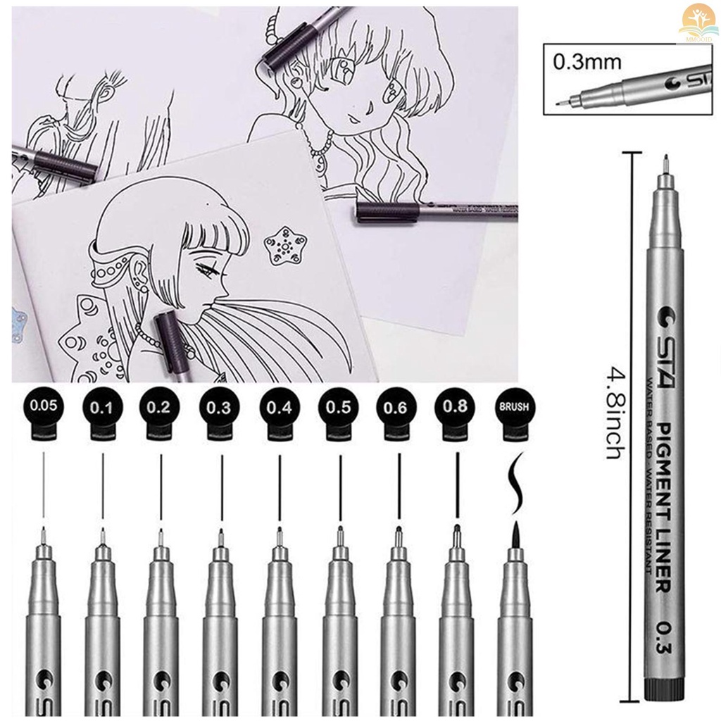 In Stock 9micro-Pen Presisi Fineliner Tahan Air Pena Tinta Arsip Fine Point Line Pen Untuk Seni Cat Air Sketsa Anime Manga Dokumen Kantor Art Drawing Supplies