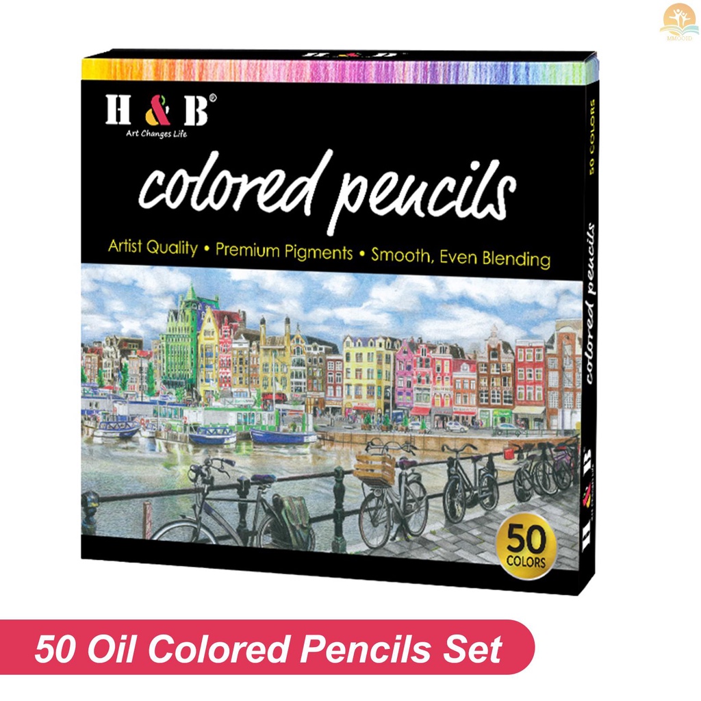 In Stock H&amp;B Pensil Warna Minyak Set 50warna Sketsa Pensil Warna Pra Diasah Perlengkapan Seni Untuk Pelajar Dewasa Artis Gambar Sketsa Buku Mewarnai Dekorasi DIY Proyek P