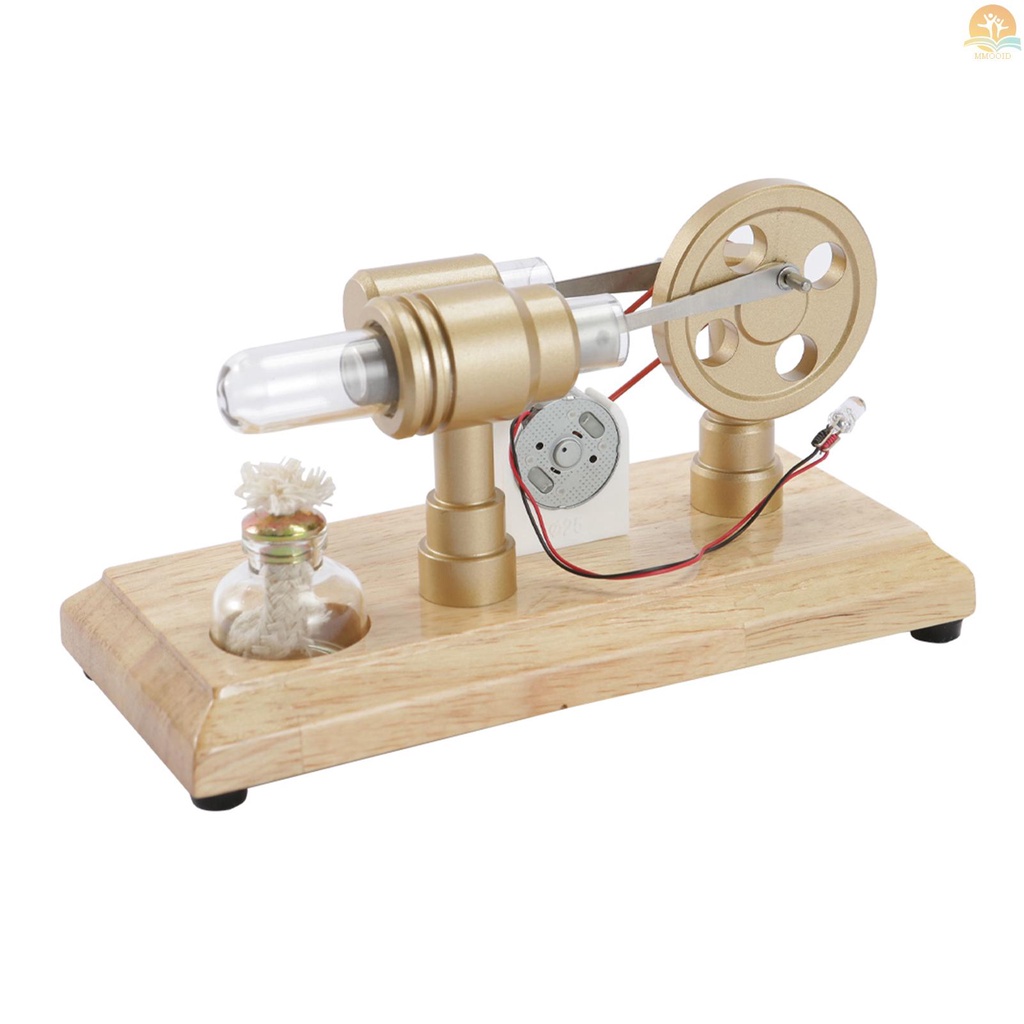 In Stock Hot Air Stirling Mesin Generator Listrik Model Motor Dengan Lampu LED Flywheel Design Percobaan Sains Dengan Dasar Kayu DIY Edukasi Mainan Untuk Guru Dewasa Anak Scho