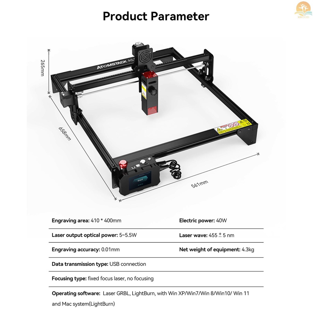 In Stock ATOMSTACK A5 M50 PRO Desktop DIY Mesin Pemotong Ukir Laser CNC Dengan Area Ukiran 410x400mm Tetap-Fokus Laser Ultra-Halus Dengan Dukungan Perlindungan Mata Offline Engravi