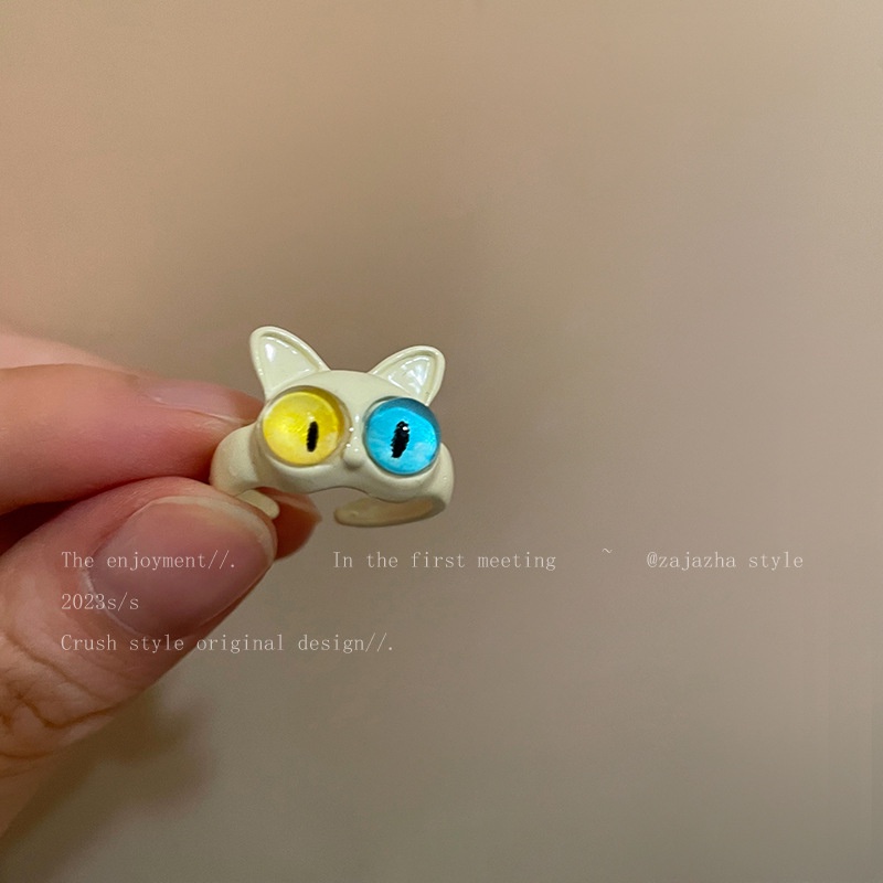 Cincin Kucing Monster Mata Besar Bahan Alloy Fashion Untuk Wanita