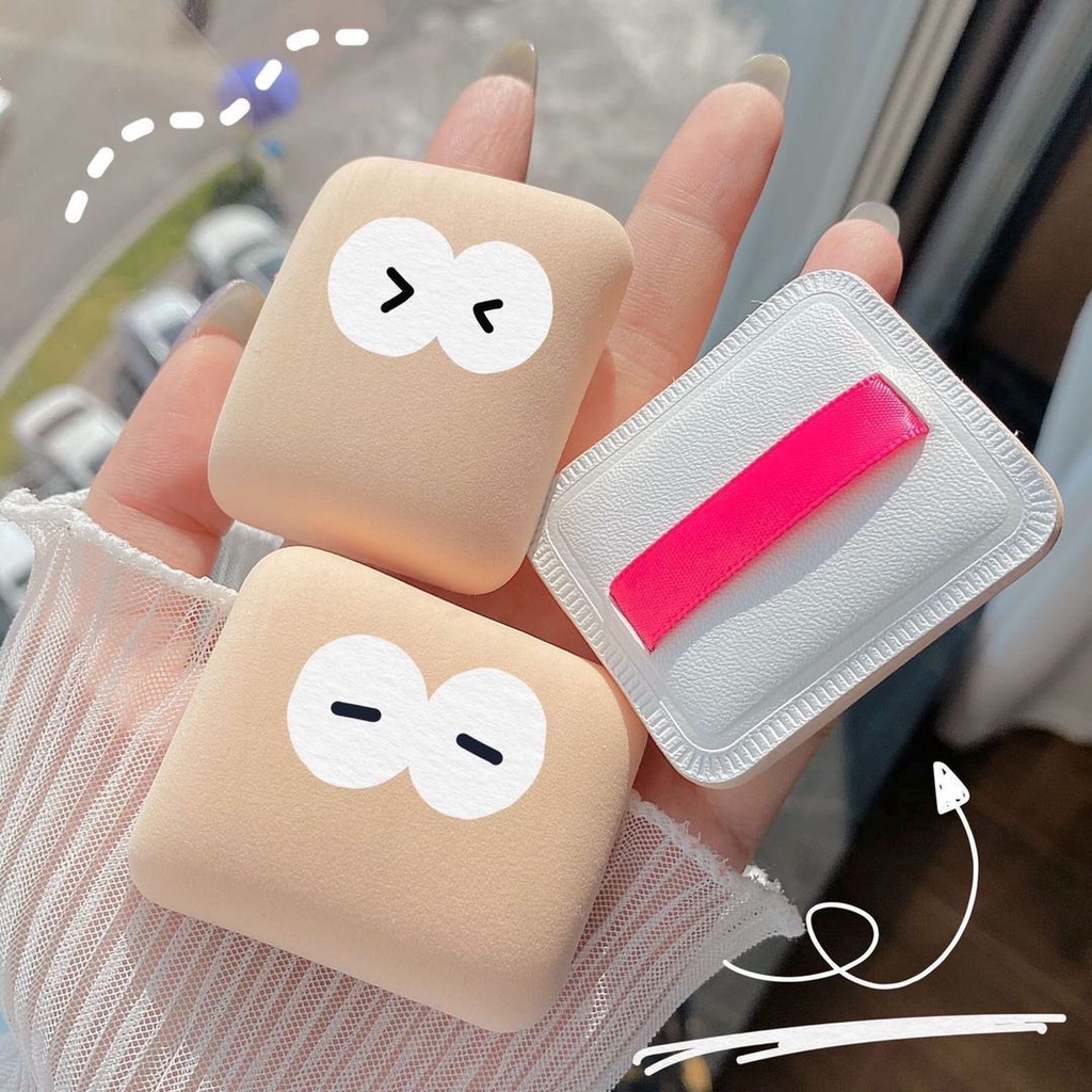 (Box) Spons puff air cushion Bentuk Roti Panggang Bahan Katun Lembut Untuk makeup / Kosmetik Wanita