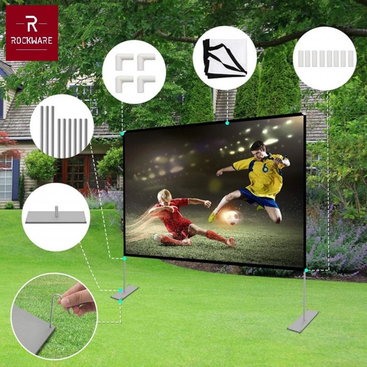 126 ROCKWARE Stand Projector Screen 100-inch Layar Proyektor Polyester