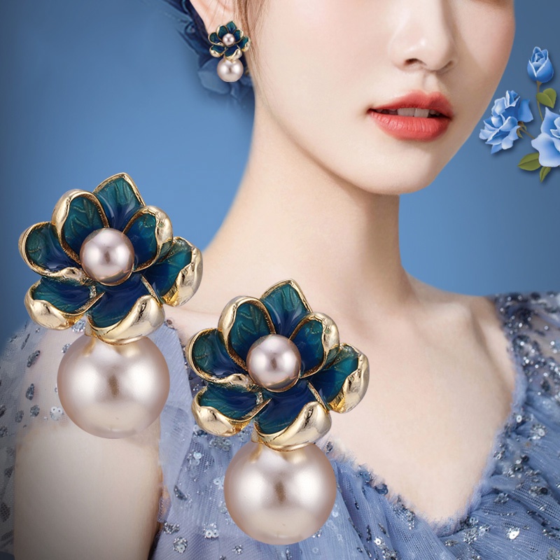 Temperamen Retro Unik Bunga Peony Mutiara Elegan Anting Fashion Sederhana