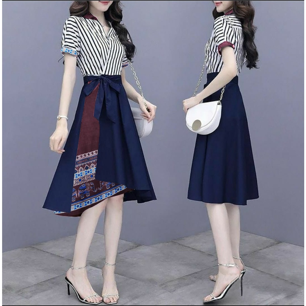 Dress Wanita Korea / Gaun Wanita Dewasa Mewah / Baju Wanita / Dress salur Murah / Dress Korea Wanita