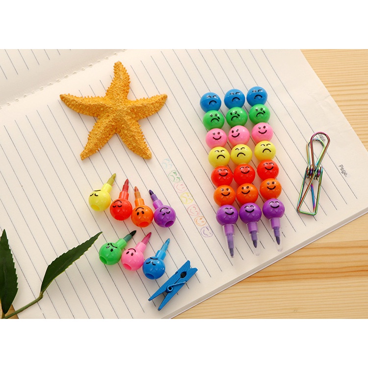 SS Pensil Mewarnai 7 Warna Isi 5pcs Pensil Warna Warni Susun Bulat Karakter Smiley  Alat Melukis Tujuh Susun Emoji Rainbow