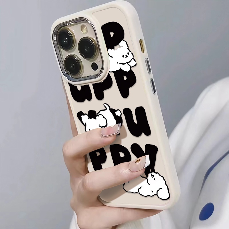 IPHONE Tombol Logam Casing Ponsel Silikon Kompatibel Untuk Iphone14 13 12 11 Pro Max XS X XR 8 +7Plus Casing Lembut Puppy Lucu Shockproof Cover Cell Precticer