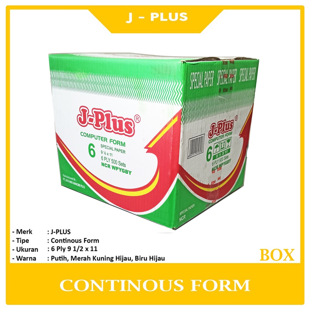 

J-PLUS - Continous Form 6 Ply 9 1/2 x 11 Ncr Kertas Komputer - Box