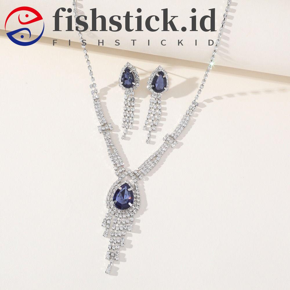 Fishstick Bridal Set Perhiasan Pernikahan Temperamen Hadiah Anniversary Romantis Berlian Imitasi Alloy Vintage Menjuntai Anting