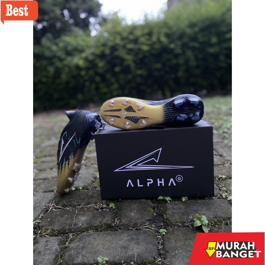 Sepatu bola terkeren- Sepatu Sepak Bola ALPHA G Dewasa Hitam Emas Original