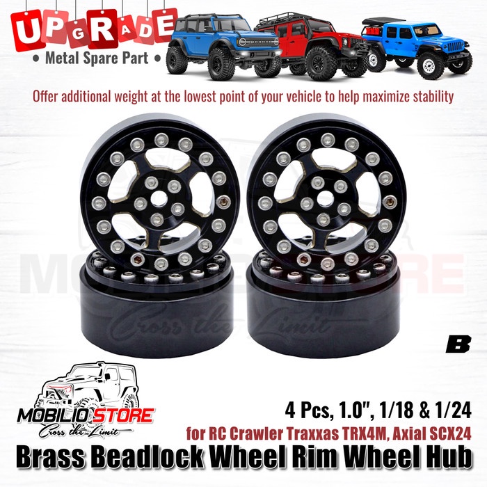 Upgrade Brass Beadlock Wheel Rim Wheel Hub 1.0" for TRX4M SCX24 (B)