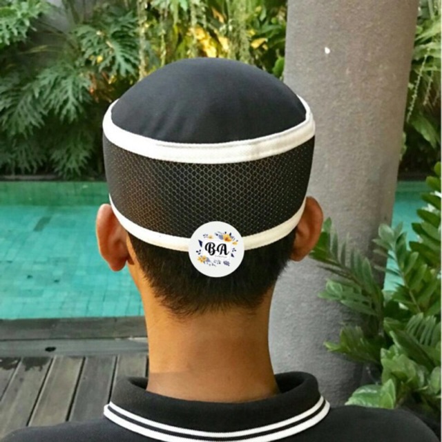 Peci Kopiah Anak Dewasa Talibann IQMAL Hitam Bintik List Putih Bagus Adem