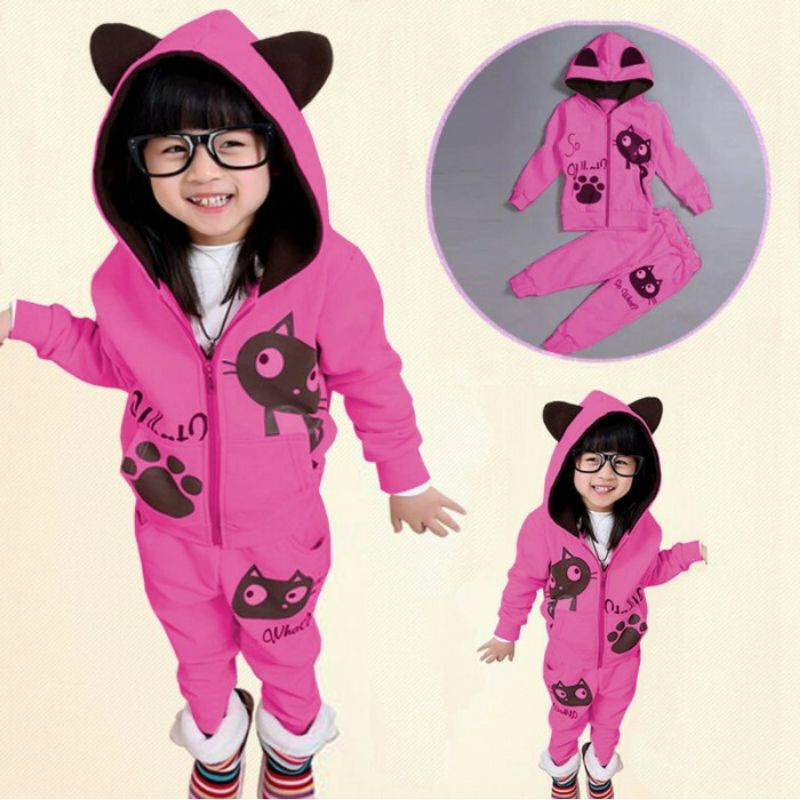 Setelan Hoodie Anak Perempuan Usia 2 3 4 Tahun-Jaket Anak Cewek One Set New Murah Bahan Babyterry