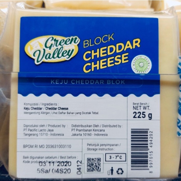 

Green valley block cheddar cheese 225 gr keju chedar blok 225gr