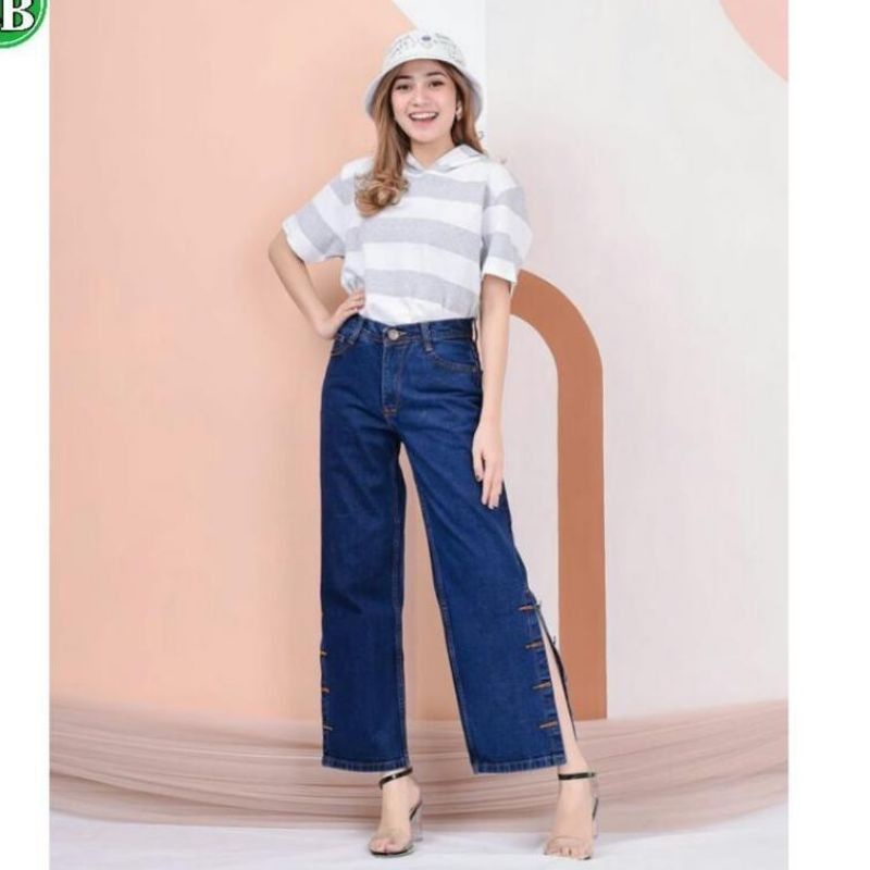 CELANA JEANS KULOT// CELANA WANITA// CELANA BELAH KANCING WANITA// JEANS BELAH BAWAH KANCING// JEANS