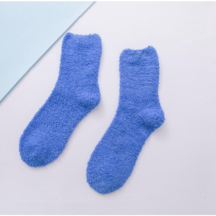 Kaos Kaki Bulu Tebal Fluffy Hangat Polos Part 2 - Warna Solid - 14 Biru BCA