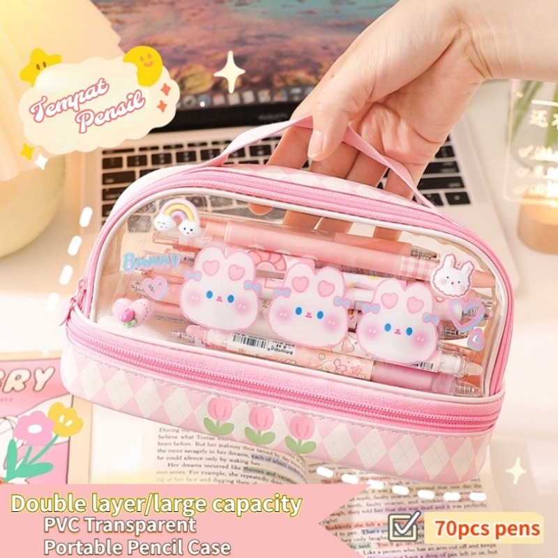 

Tempat Pensil Besar,Transparan PVC Pencil Case, Tas Pensil Murid Lucu,Kotak Pensil Anak Esthetis