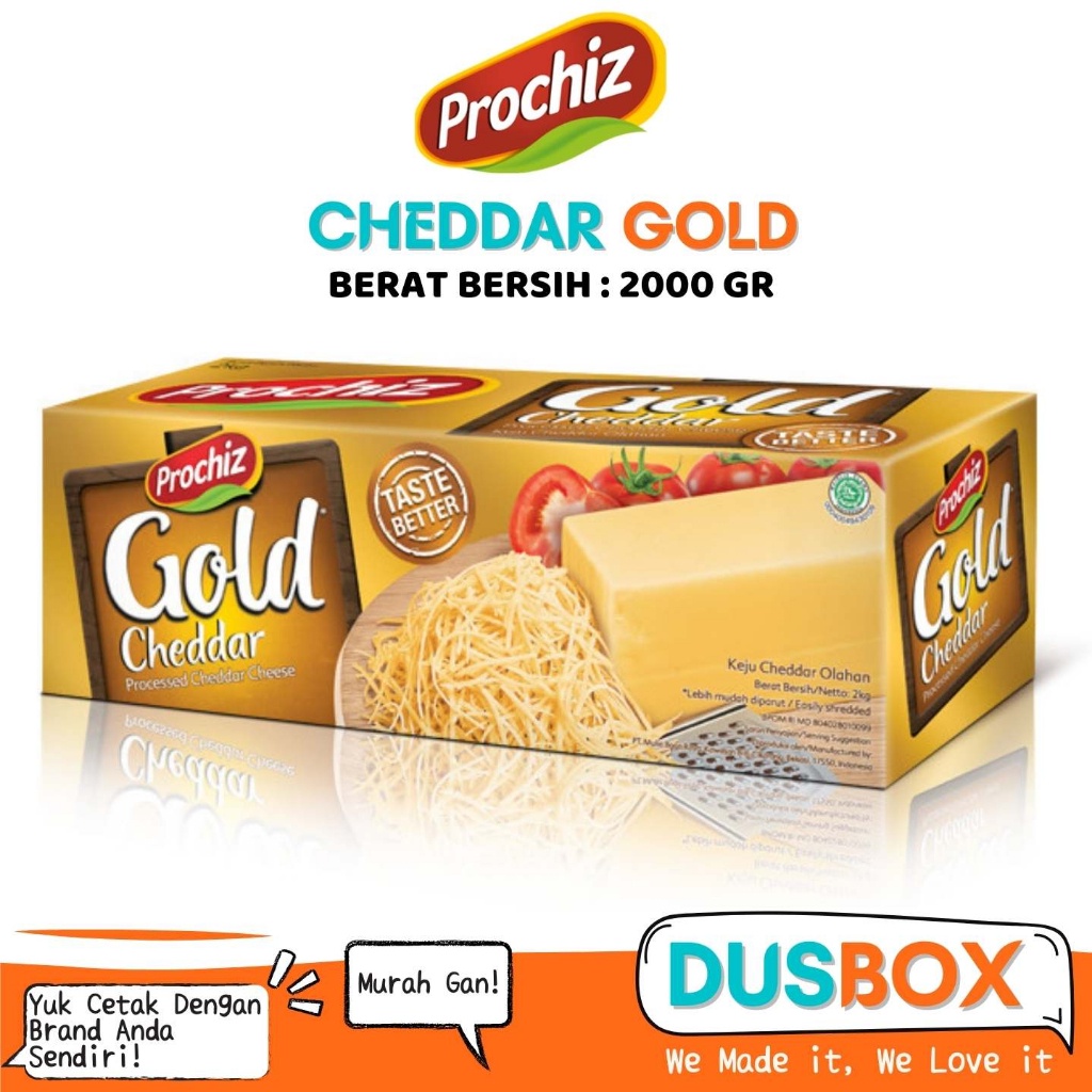 

Prochiz Keju Cheddar Gold 2kg / Keju Cheddar Prochiz / Keju Parut / Keju Serbaguna