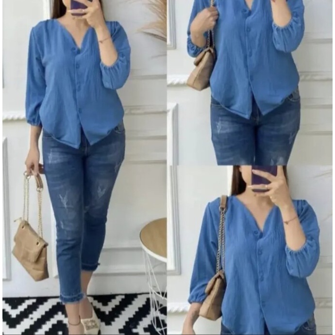 BAJU Kemeja Crinkle / Atasan Wanita Casual /Zora Top / Kemeja Blouse Crinkle