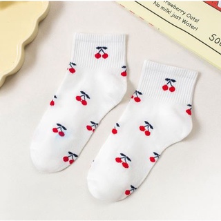 Kaos Kaki Wanita Motif Cherry Merah Kaos Kaki Pendek Socks Fashion Korean