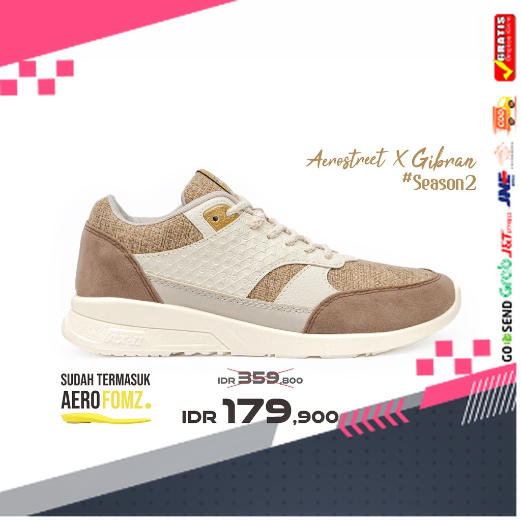 UKURAN SIZE 37 38 39 40 41 42 43 44 45 /Aerostreet X Gibran 2 36-46 Putih Krem Coklat - Sepatu Sneak