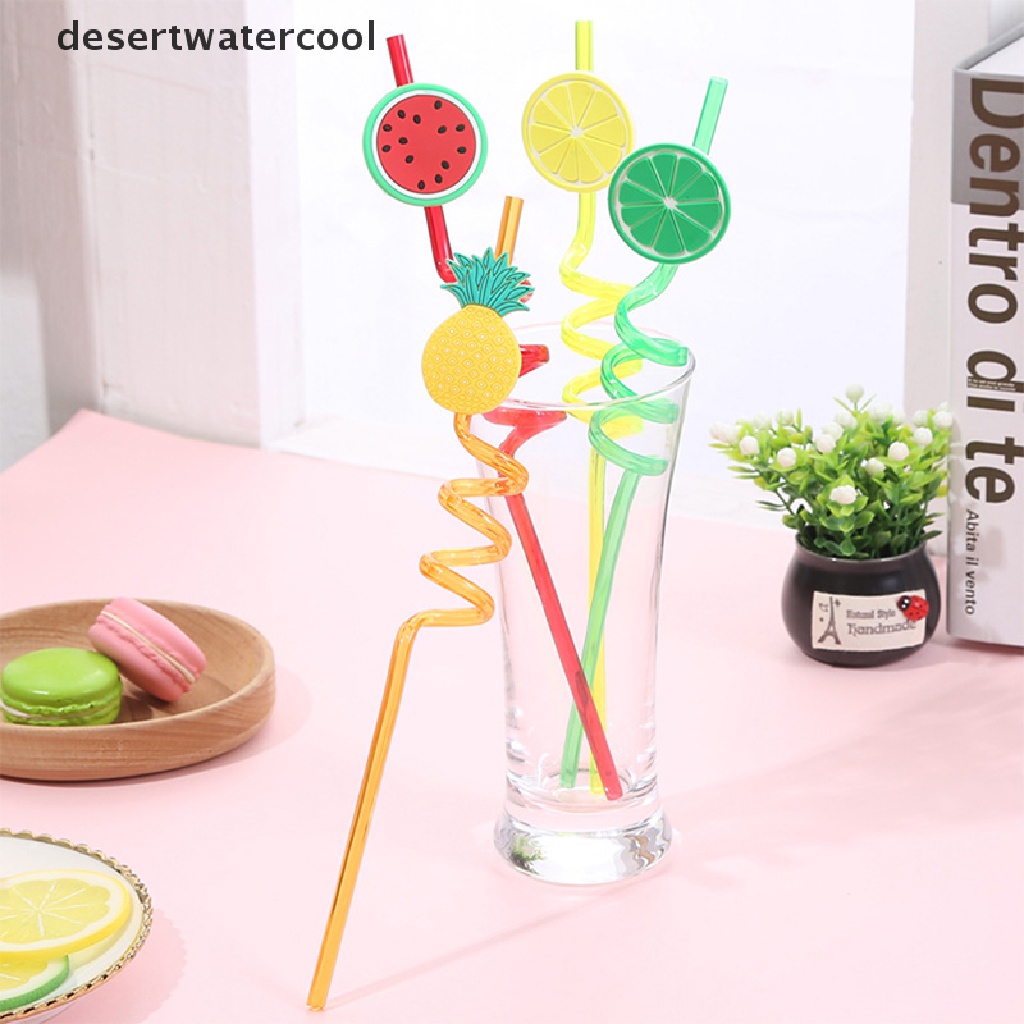 Deid 4pcs Reusable PVC Sedotan Minum Lucu Sedotan Buah Hawaii Party Table Decor Martijn