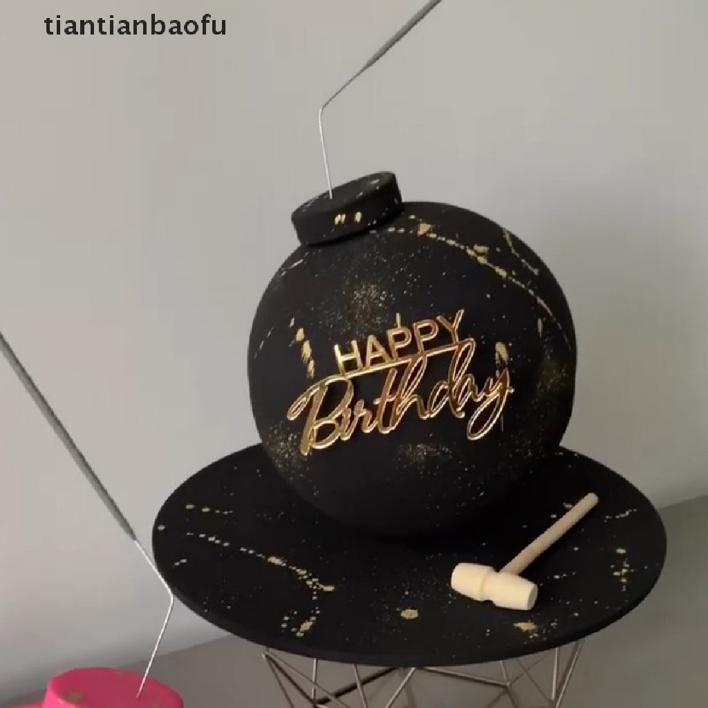 [tiantianbaofu] 1pc Topper Kue Happy Birthday Unik Emas Akrilik Topper Cupcake Ulang Tahun Butik