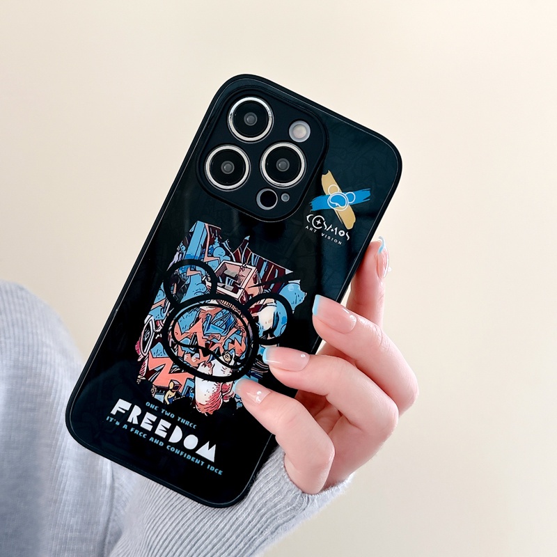 Casing Ponsel Kaca Motif Beruang Untuk iPhone 14 Pro Max 13Pro 12 11 Pro Max XR Xs Max Hard Back Cover