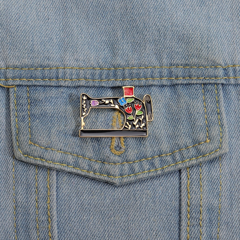 Vintage Mesin Jahit Enamel Pin Motif Bunga Bros Pakaian Kerah Brooch Badge Aksesoris Wanita Perhiasan Hadiah