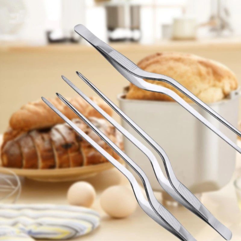 1pc Alat Dapur Memasak BBQ Daging Makanan Memasak Penjepit Klip Mini Kepala Penjepit Stainless Steel Pinset Plating Chef Food Tweezer Portable Untuk Piknik Penjepit