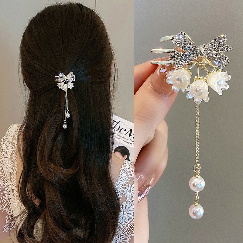 Korea Alloy Jumbai Jepit Rambut Gadis Mutiara Berlian Imitasi Rambut Klip Fashion Kelinci Rambut Cakar Wanita Aksesoris Rambut