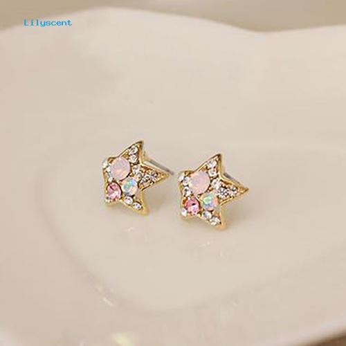 Lilyscent Fashion Wanita Elegan Berlian Imitasi Bentuk Bintang Ear Stud Earrings Perhiasan Pesta