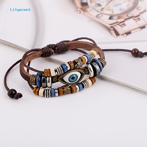 Lilyscent Unisex Handmade Turki Mata Faux Kulit Adjustable Gelang Gelang Perhiasan